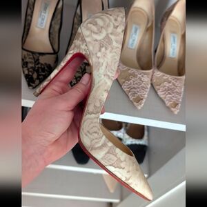 Iriza Patent Leather Lace Nude Heels By Christian Louboutin Size 37.5, 100 mm